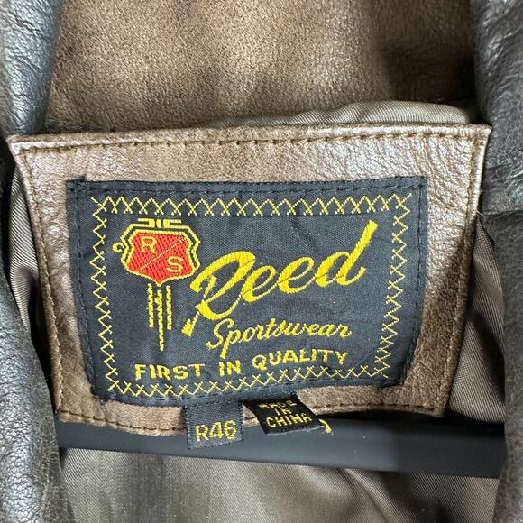 VINTAGE Reeds Sportswear Leather Jacket Mens 46R Brown Soft Leather Bomber - Picture 4 of 16